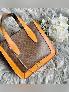 Authentic vintage Celine canvas satchel bag